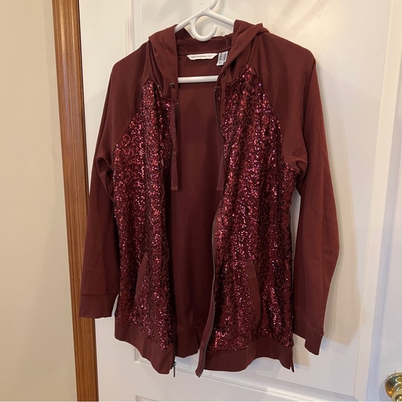 Isaac Mizrahi Live! Burgundy Zip Up Hoodie Jacket - Picture 15 of 16